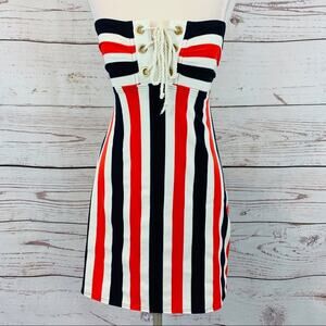 Juicy Couture red white blue port stripe strapless